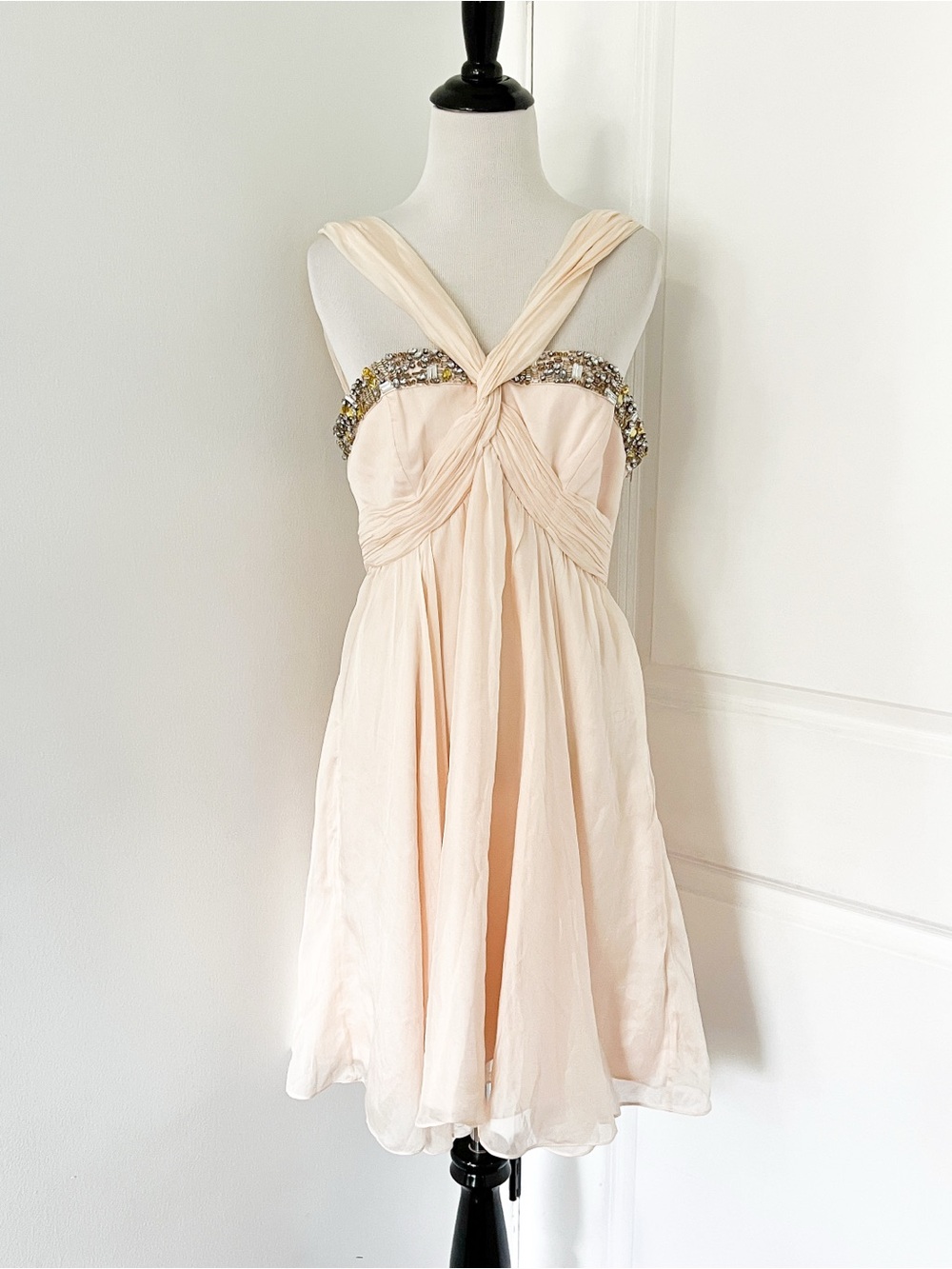Ever New Blush Cream Jeweled Strap Silk Mini Dress - Size 8